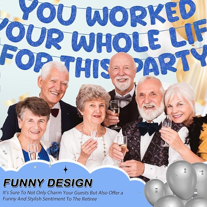 Fulmoon Pre Strung You Worked Your Whole Life for This Party Banner Funny Retirement Glitter Banner Graduation Party Decorations Going Away Supplies for Men Women Gifts, No DIY(Navy Blue)