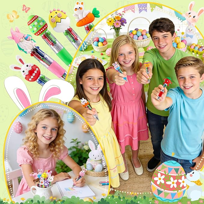CZWZ 60Pcs Mini Multicolor Pens in One 4-in-1 Cute Pens Bulk for Kids, Ballpoint Pen for Birthdays and Children's Parties, Fun Gifts Assorted Ink Kawaii Pen(Easter)