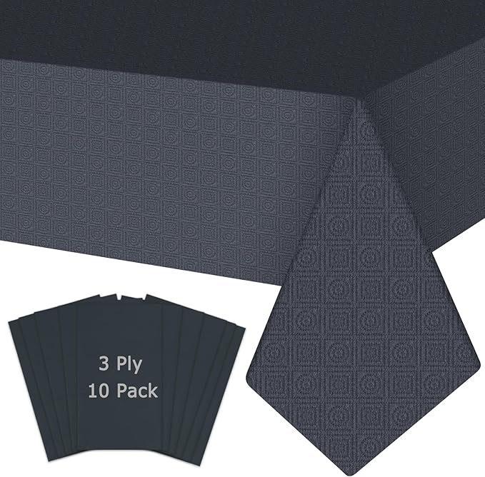 Black Disposable Tablecloth for Rectangle Tables 10 Pack, 54''×108'' Paper Table Cloth for 3-9 Ft Tables, Paper & Plastic Party Table Cover for Birthday, Outdoor, Wedding, Banquet