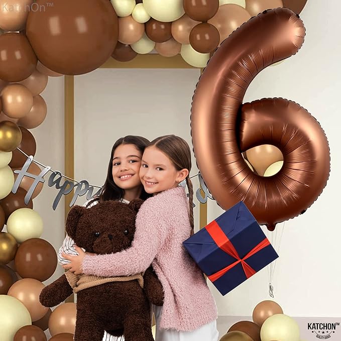 KatchOn, Giant Coffee Brown Number 6 Balloon - 40 Inch | 6th Birthday Balloon for 6th Birthday Decorations | 6 Balloons for Birthday | 6 Year Old Balloons for 6 Year Decorations