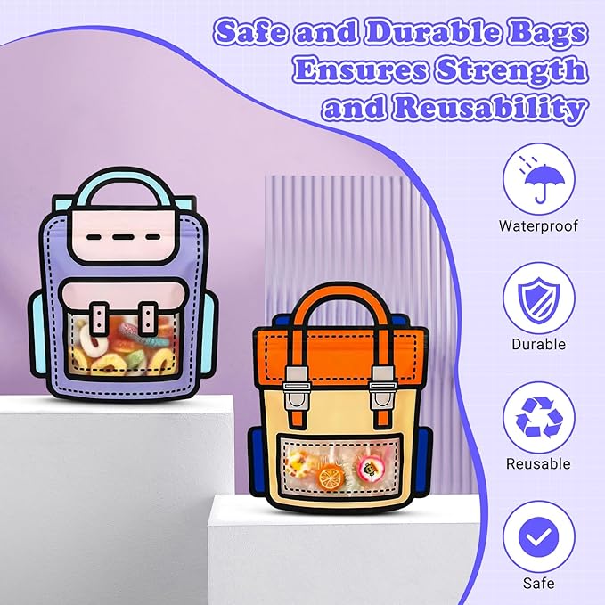 Muitcdo 30 PCS Bulk Gift Goodie Bags for Kids Birthday Party, Small Children Party Favor Bags with Stand-up Bottom, Grip Seal Students Cute Treat Snack Candy Bags for Back to School, Classroom, Travel