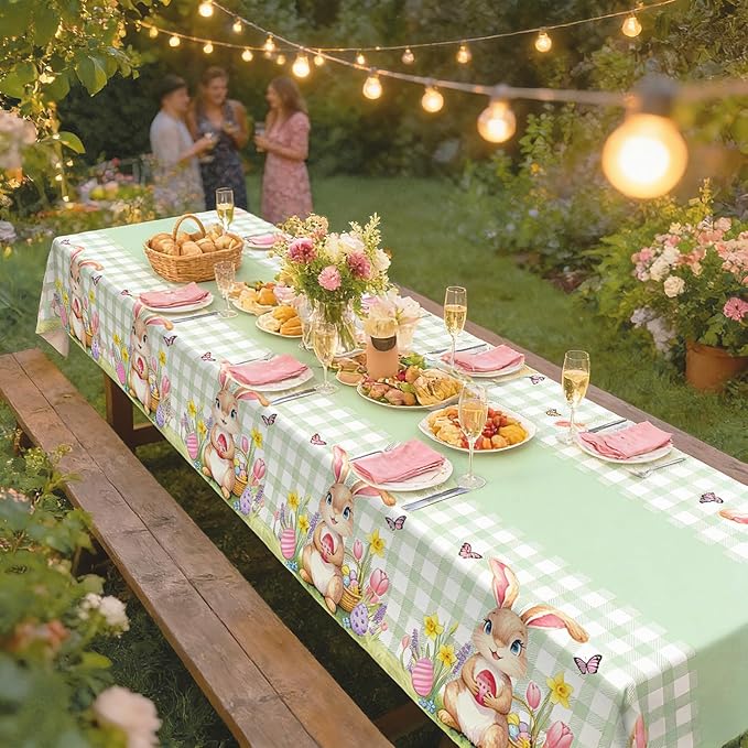 3 Pack Easter Bunny Tablecloth, Disposable Plastic Easter Table Decorations for Spring Party, Easter Decorations for Home, 54x108 Inch