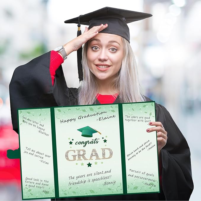 Vlipoeasn 2PCS Graduation Guest Book Alternative, Green Gold Class of 2026 Party Decorations, Grad Signature Book for 2026 College High School, Unique Graduation Gifts for Friends