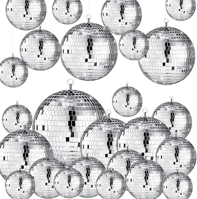 MTLEE 20 Pcs Disco Balls Decorations Assorted Size Party Decor Disco Ball Ornaments Mirror Mini Large Hanging with Rope for Wedding Festival Stage Prop(8,6,4 Inch)