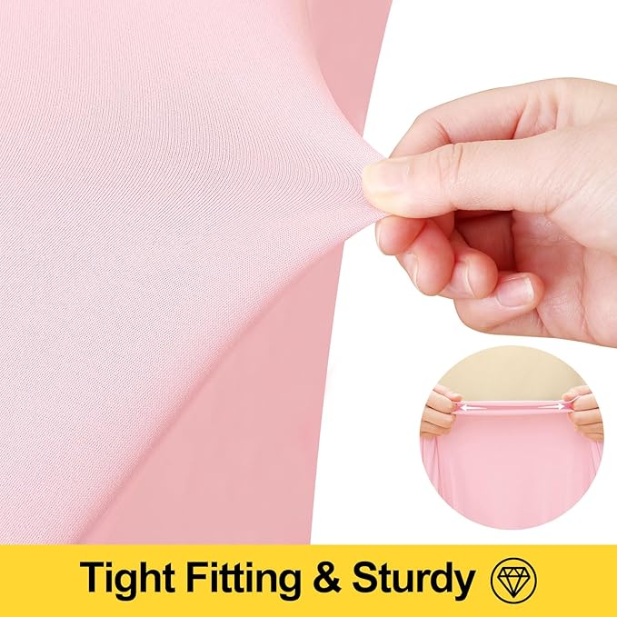 Smiry Spandex Tablecloth 2 Pack, Elastic Fitted Stretch Tablecloth for 8FT Rectangle Tables, Waterproof Washable Table Cover Skirt for Wedding, Banquet & Parties (Pink, 96Lx30Wx30H Inch)