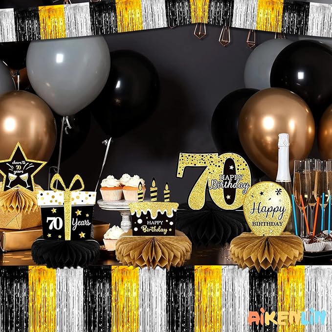 10 Pack 10 Feet Foil Fringe Garland Metallic Tinsel Streamers Banner Wall Hanging Backdrop for Parade Floats, Notorious One Birthday Roaring 20s Graduation Party Decorations(Black Gold Silver)