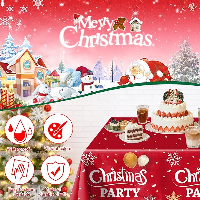 Christmas Party Decorations Set, Red White Gold Christmas Balloon Garland Arch with Candy Cane Foil Balloons, Merry Christma Backdrop Banner Tablecloths for Xmas Party Decorations Supplies