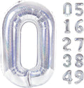 Laser Silver Number Balloon 40 Inch, 0 Number Balloons, 10 20 30 40 50 Numbers Balloon Birthday Decorations, Party Supplies for Women