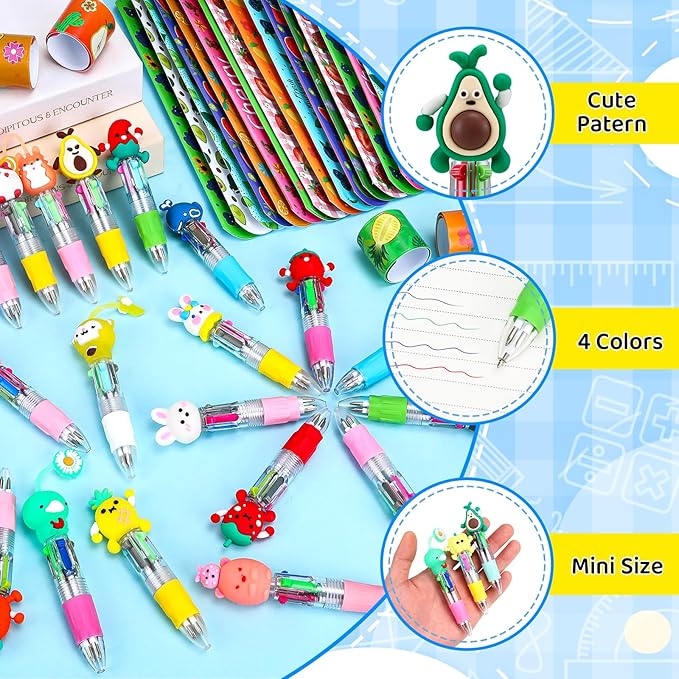 24 Pack Party Favors Classroom Gifts Set with Classic Animal ＆Fruit Designs for Teens, Goodie Bags with Multicolor Pen for Birthday Stuffers Rewards Prizes Party Favors