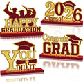 4Pcs Graduation Decorations Class of 2026 Wood Table Centerpieces Congrats Grad Wooden Sign Graduation Table Toppers Congratulate Tiered Tray Decor for 2026 Graduation Party (Maroon-Gold)