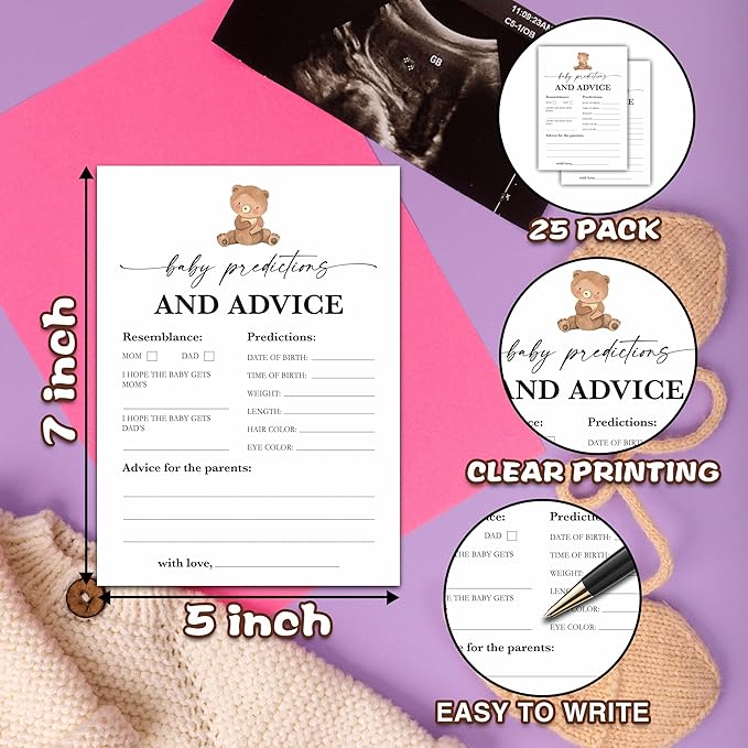 Baby Predictions And Advice Games Set, Minimalism Baby Shower Party Game Card, Boho Bear Themed Gender Neutral Party Ideas Activities, Baby Shower Party Supplies & Decorations -A08