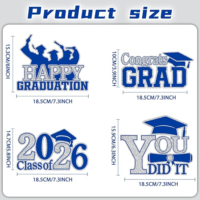 4Pcs Graduation Decorations Class of 2026 Wood Table Centerpieces Congrats Grad Wooden Sign Graduation Table Toppers Congratulate Tiered Tray Decor for 2026 Graduation Party (Blue-Silver)