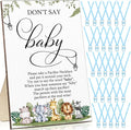 Geetery 51 Pcs Don't Say Baby Game Sign Cool Baby Shower Game 50 Pacifier Necklace Wooden Don't Say Sign Plastic Pacifier Party Favor for Gender Reveal(Animal,Blue)