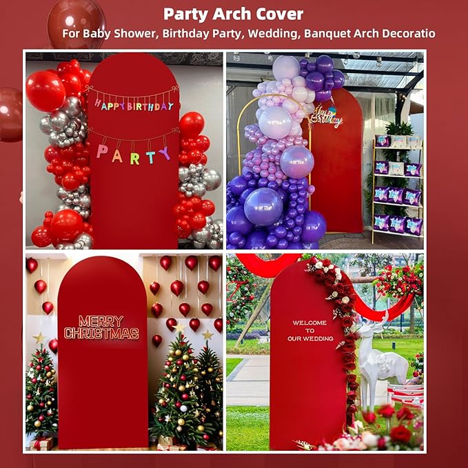 HEMMOTOP Red Arch Cover 7.2 ft (No Arch Stand), Spandex Wedding Balloon Stretchy Arch Backdrop for Christmas, New Year, Valentine's Day, Party, Ceremony, Birthday, Baby Shower, Anniversary Decoration