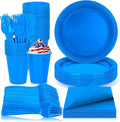 200pcs Blue Plastic Party Plates Party Supplies, 50Pcs Disposable Royal Blue Dinner Plates and Napkins, Cups & Cutlery Dark Blue Party Decorations for July 4th, Graduations, Birthday