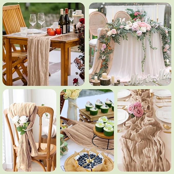 Wokceer Cheesecloth Table Runner 2Pack 10FT Nude Brown Boho Gauze Cheese Cloth Table Runner for Party Long Rustic Sheer Table Runners for Baby Bridal Shower Wedding Easter Table Decor
