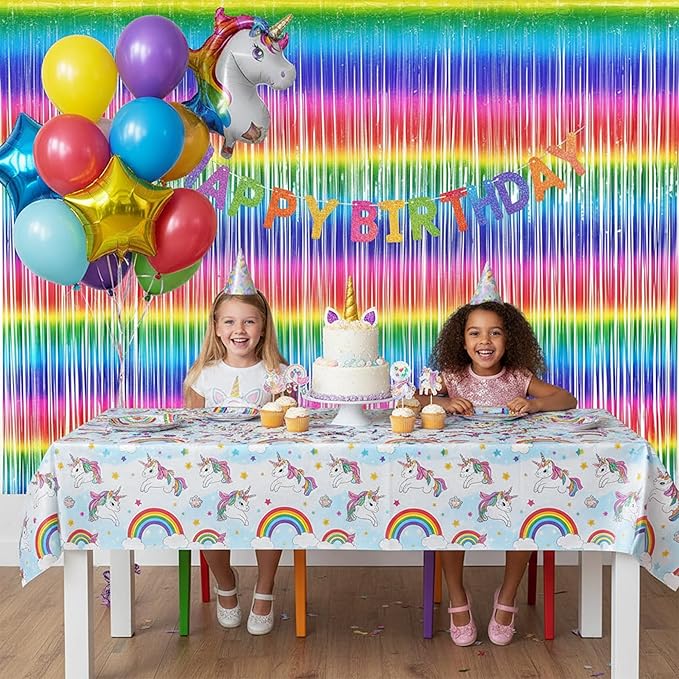 BRAVESHINE Tinsel Foil Curtains - 2 Pack Colorful Party Streamers Fringe Backdrop for Valentines/Easter/Doorway/80s/90s/Dance/Bachelorette/Engagement/Rainbows-theme/Candy/Birthdays Decorations