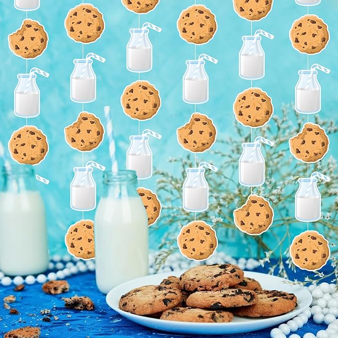 Xinnun Cookie Milk Party Decorations Chocolate Chip Cookie Milk Garlands Banners Cutouts Ribbon Streamers for Scout Street Theme Birthday Baby Shower Party Decorations Supplies