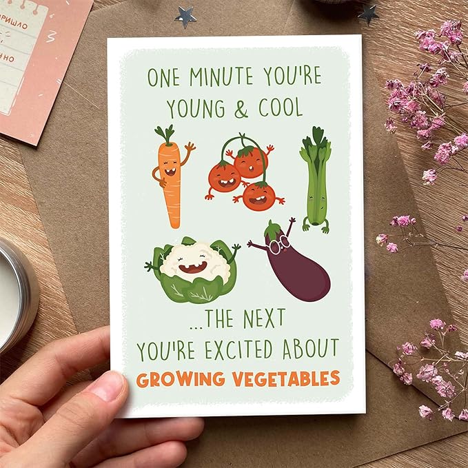 Funny Gardener Birthday Card for Woman Man, Humorous Birthday Card for Family Friend, Witty Retirement Gift for Gardening Lover, Grow Your Own Vegetables