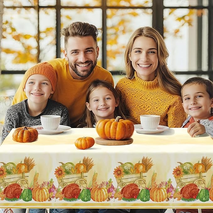 Childom 2 Pack Thanksgiving Tablecloths,Thanksgiving Decorations 54x108 Inch Plastic Table Cloth Rectangle Table,Disposable Tablecloths for Home,Picnic,Birthday,Outdoor,Friendsgiving Party Decorations