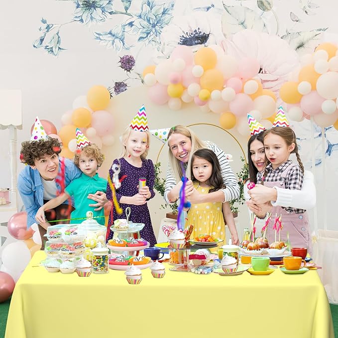 WNINK 2 Pack Light Yellow Rectangular Plastic Tablecloths, Yellow Disposable Table Covers 54" x 108" for Birthday, Bridal Shower, Engagement Wedding, Picnic Parties and 8 ft Table Use
