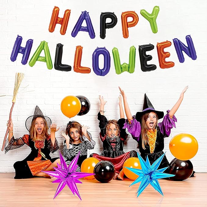 Tellpet Happy Halloween Balloons Banner, Halloween Party Decorations for Home Yard Decor Backdrop Sign, Colorful
