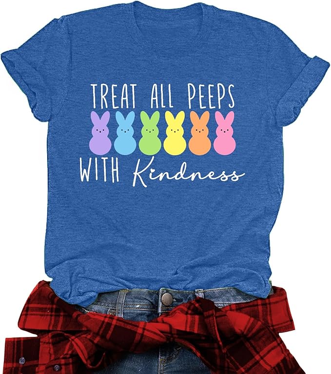 LAZYCHILD Women Easter Teacher Shirts: Funny Treat All with Kindness T-Shirt Bunny Rabbit Tee Tops