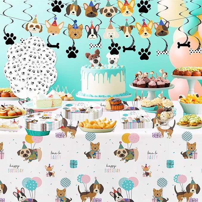 Dog Birthday Decorations Tablecloth, Disposable Puppy Dog Party Supplies Table Cover for Birthday Baby Shower, 3 Pack, 86in x 55in