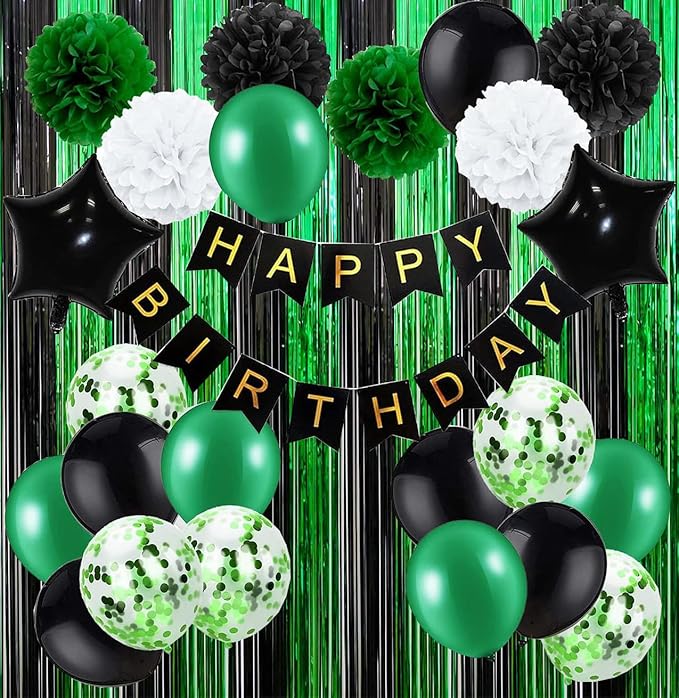 2 Pack 3.3ft×8.2ft Black Green Metal Tinsel Foil Fringe Curtains Backdrop Door Window Streamers Birthday St Patrick's Day Halloween Bachelorette Graduation Hawaiian Jungle New Year Party Decoration