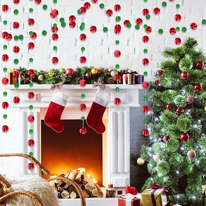 Outus 10 Pieces Red Round Dots Garland Easter Graduation Party Hanging Decor Each Length 13.1ft Glitter Paper Dot Streamers for Birthday Wedding Classroom (Green)