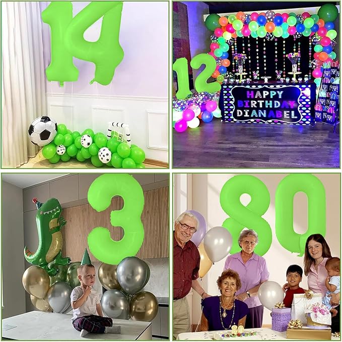 Fluorescent Green Number Balloon 40 inch Giant Foil Helium Balloons Green Number 6 Balloon for 6th Birthday Party Decorations