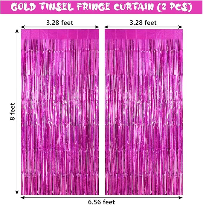 Rose Red Fringe Curtain Backdrop, 2 Pack Tinsel Foil Fringe Curtains Party Decorations Streamers, Xmas Rose Red Metallic Glitter Backdrop for Birthday Wedding Bridal Shower Photo Booth