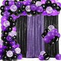 137 Pcs Purple Black Party Backdrop Kits - 4 Sequin Backdrop Curtain 133 Balloon Arch Garland Kit Photo Background for Graduation Birthday Weeding Decor