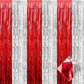 4 Pack 3.2Ft x 9.8Ft Silver Red Foil Fringe Curtain Backdrop, Metallic Tinsel Foil Fringe Streamers Curtains Background for Photo Booth, Wedding, Circus Welcome Carnival Birthday Party Decoration