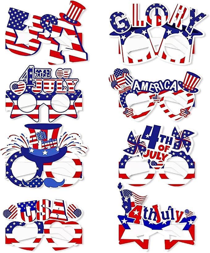 4th of July Party Accessories American Flag Paper Sunglasses, USA Glasses Forth of July Decorations Photobooth Props for Patriotic Party in the USA Favors Decorations 8Pcs