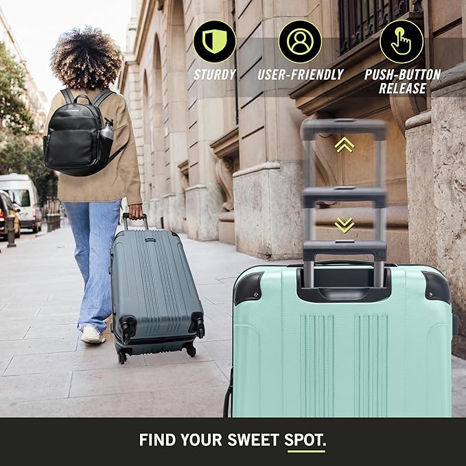 Kenneth Cole REACTION Out of Bounds Lightweight Hardshell 4-Wheel Spinner Luggage, Mint Blue, 20-Inch Carry On