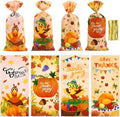 100 PCS Fall Treat Bags(5x11 Inch) with Ties Thankgiving Turkey Goodie Candy Gifts Bags Bulk Autumn Pouches for Thanksgiving Home Party Favors Supplies Decorations Friendsgiving Cellophane Bag