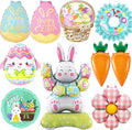 PageebO Easter Party Decorations,10pcs Standing Bunny Carrot Flower Basket Egg Pastel Garland Foil Balloons for outdoor Easter Decorations Baby Shower Fairy Birthday Decor Happy Easter Party Favors