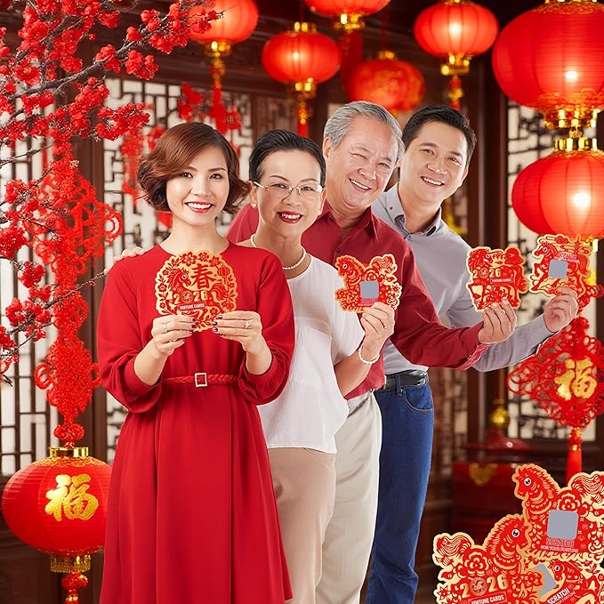 KYMY 2026 Chinese & Vietnamese New Year Scratch Cards – 64PCS Spring Festival Scratch Off Fortune Cards, Zodiac Horse Year Red Lucky Cards for Lunar New Year Party Decorations