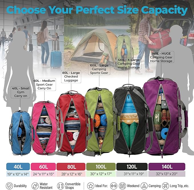 Bago Compact Duffle Bag for Travel Women & Men. Durable Lightweight Foldable Travel Duffel Bags For Traveling Women. 40L Duffle Bags a Reliable Weekender duffel or Overnight Bag With Shoe Compartment