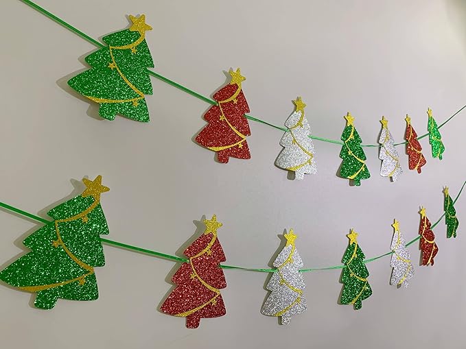 Christmas Decorations - Christmas Tree Banner Garland for Xmas Hanging Decor(Pre-Strung)