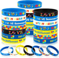 JUNEBRUSHS 42pcs Autism Awareness Silicone Bracelets Colorful Puzzle Pieces Inspirational Rubber Wristbands Accessories for Kids Adults Autism Awareness Party Decorations Gift Supplies (7 Designs)