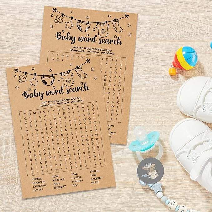 Baby Shower Game, Baby Word Search Game Cards, Baby Shower Party Games Supplies & Activities, Party Activities Ideas Supplies, Baby Shower Ideas, 30 Game Cards Included, Kraft
