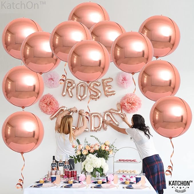 KatchOn, Giant Rose Gold Balloons - 22 Inch, Pack of 12 | Rose Gold Foil Balloons for Birthday Party Decorations | Mylar Balloon for Birthday, Bridal Shower, Baby Shower, Anniversary Decorations