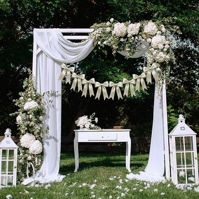 2 Strings of 16PCS Ivory White Bow Garland Banner Decoration,Pre-Strung Satin Ribbon Ornaments for Birthday,Bachelorette Party,Bridal Shower,Wedding,Engagement,Baby Shower,Graduation Decor,Anniversary