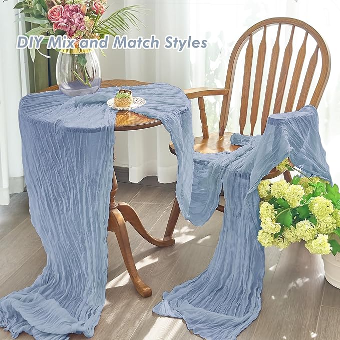 IVAPUPU 2 Pcs Cheesecloth Table Runner - 10ft Dusty Blue Easter Spring Boho Gauze Cheese Cloth Table Runners for Baby Shower Decoration Wedding Party Garden Farmhouse