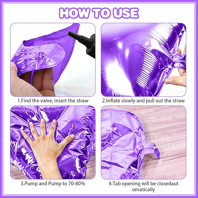 Metallic Purple Gold and Silver Double Sided Square Foil Balloons Wall,19 Inches Chrome Foil Balloons Tunnel Arch Kit for Bachelorette,Anniversary,Graduation,Birthday Party Background Decoration