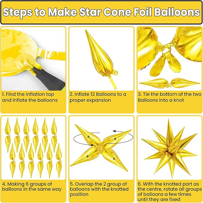 KatchOn, Large Gold Star Balloons - 20 Inch, Pack of 50 | Starburst Balloons for Gold Birthday Decorations | Spike Balloon for Graduation Decorations 2026 | Star Foil Balloons for Graduation Backdrop