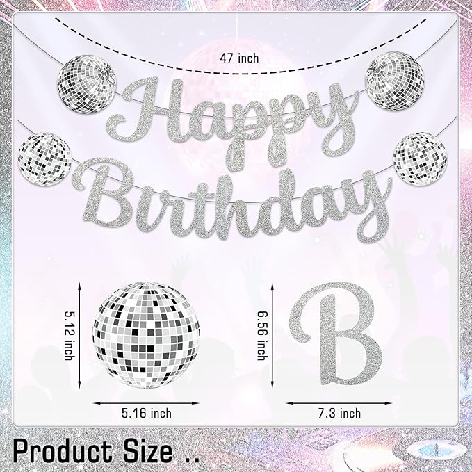 Disco Birthday Party Decorations - Silver Disco Ball Banner, Honeycomb Centerpieces, 70s-80s-90s Themed Party Pack
