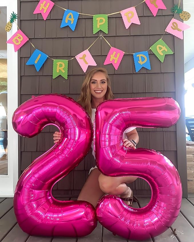25 Balloon Number, Hot Pink Number 25th Birthday Balloons 40 Inch, 25 or 52 Years Old Hot Pink Birthday Decorations for Men Women, 25th Anniversary Decorations